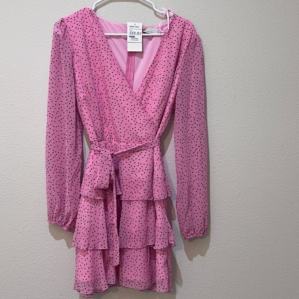 Pink Polka Dot Long Sleeve Dress